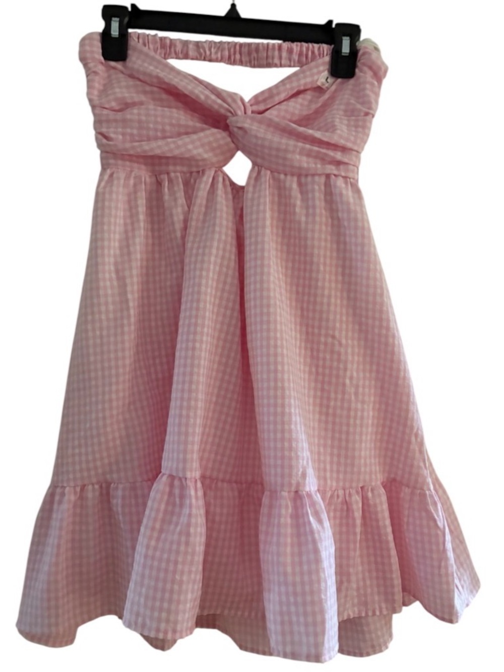 H&M Pink Gingham Strapless Knot-Front Dress